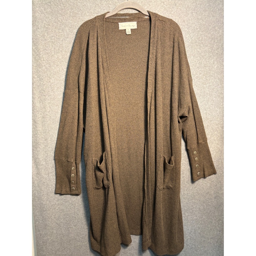 French Laundry 3X Long Open Cardigan Brown Rib Knit‎ Duster Cozy Plus Size